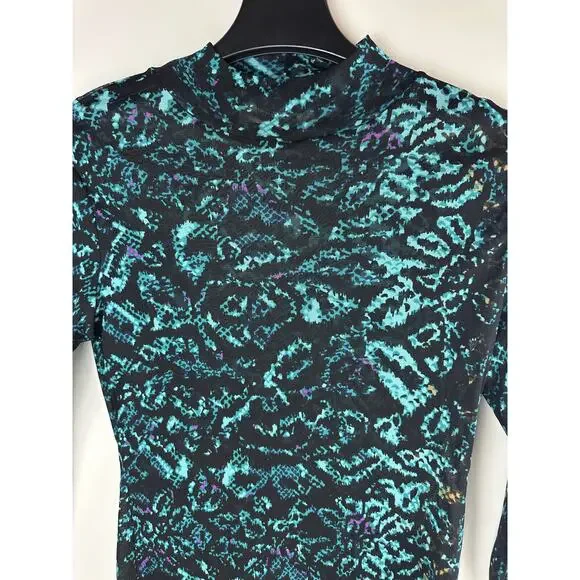 Diane von Furstenberg Remy Mesh Top Mock Neck Sheer Leopard Snake Patina Medium - Picture 4 of 14